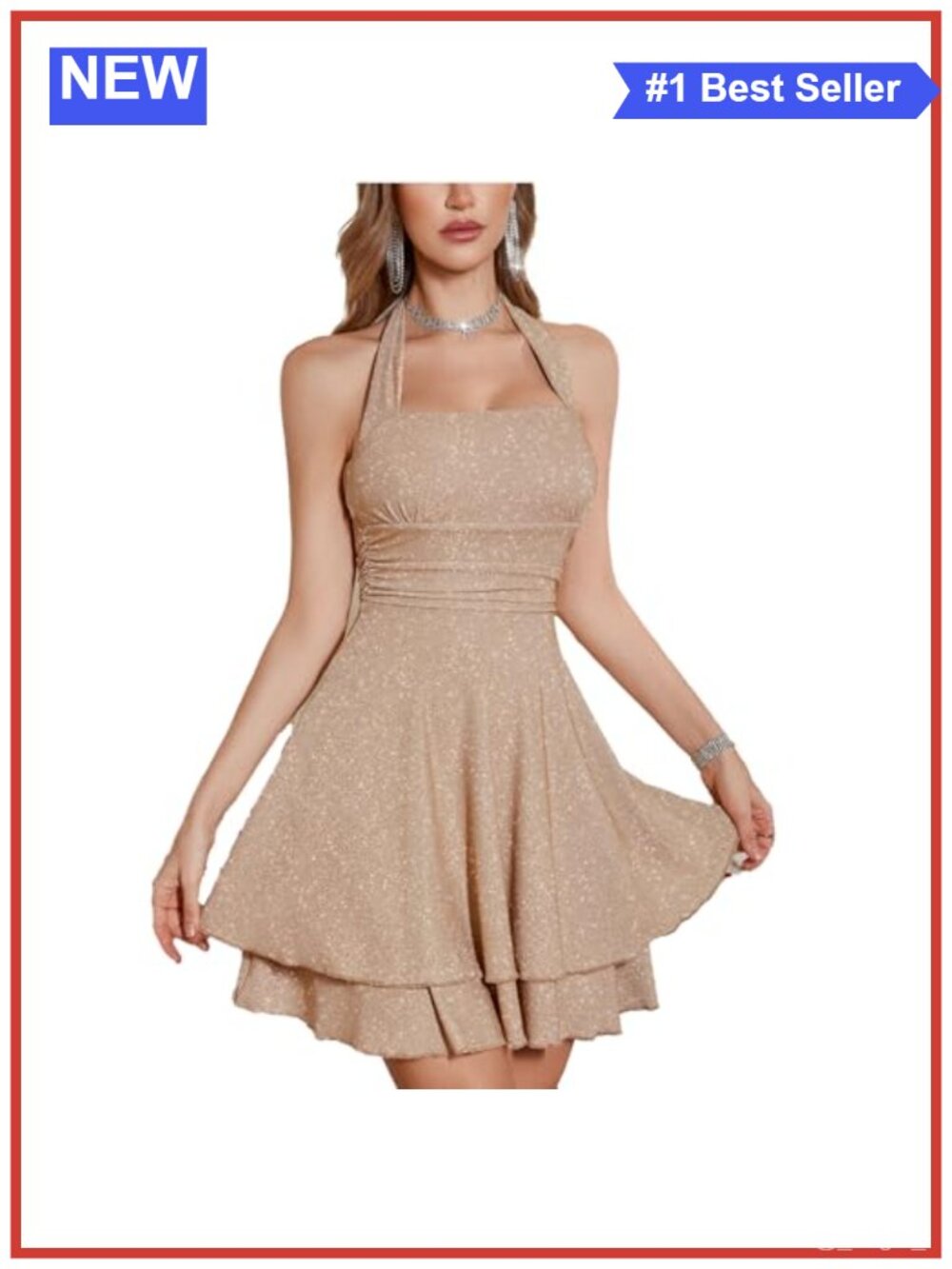 Sparkly Sequin Halter Dress Sleeveless Backless Club Cocktail Party